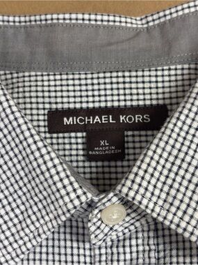 Michael Kors Men’s Short Sleeve Micro-Check Button-Down Shirt - Black/White